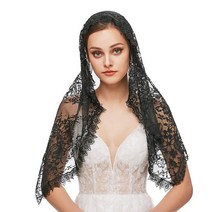 미사보 천주교 용품 카톨릭 고급 성물 성당 신부 베일 여자의 간단한 얇은 명주 짧은 독신 파티 암탉 웨딩, 02 Black