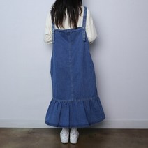 데님 프릴 멜빵 원피스