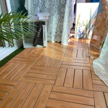 진성산업 (조아마루) 조립식 마루발판24P. 다용도발판 데코타일 베란다 데크타일 조립마루 바닥재 현관 욕실발판 다용도실 조립식마루 베란다조립식마루 베란다 조립마루, 1개, 01).틈있는 참나무색24P(본판16장마감재8장)