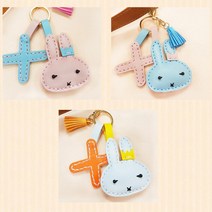 어린이 문화교실 토끼 가죽키링 DIY 만들기키트 오감수업 유치원 교회, 1개, F-14 핑크