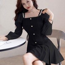 하니 스퀘어 네크 실루엣 어깨 셔링 볼륨 원피스 여름 여자 여성