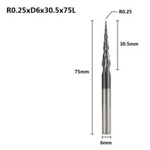 루터 라우터 비트 드릴 XCAN 솔리드 카바이드 볼 코 테이퍼 엔드 밀 2 플루트 조각 HRC55 CNC 나무 밀링 커터, CN, R0.25x30.5xD6x75