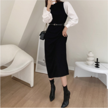 여성 하객 벨트 SET 니트 롱 원피스