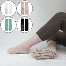 일상속반짝 여성용 논슬립 무지 골지 중목 필라테스 요가 헬스 스포츠 양말 4켤레, 화이트/연핑크/연그린/블랙
