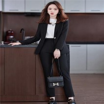 여성정장 오피스룩 투피스 여성 탑 티 오프숄더 봄 세트 바지 정장 블루 우아한 블