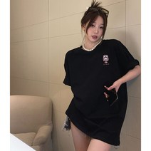 앞뒤 플라워 프린팅 라운드넥 대판 T 여름 타입 순면 코튼 빅사이즈 미시반팔티