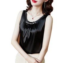 1+1 여성용 실크 블라우스 정장나시 브이넥 쉬폰 민소매 티셔츠 이너 나시브라우스 셔츠