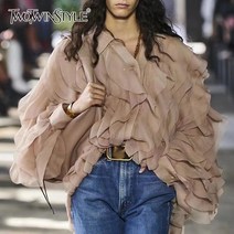 작은아씨들김고은블라우스 이세영블라우스 셔츠 여성용 우아한 패치워크 프릴 여성 패션