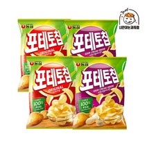 농심 포테토칩 오리지널 125g 2개 + 샤워크림어니언 125g 2개 감자칩 스낵, 단품