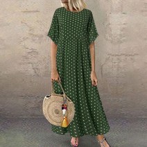 캐쥬얼 맥시 롱 드레스 여성 2022 여름 도트 프린팅 빈티지 비치 Vestidos 빅 스윙 하프 슬리브 로브 Boho