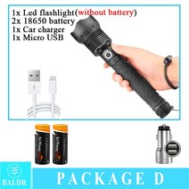 BALDR Long range high power flashlight battery model USB rechargeable display telescopic hiking camp, [04] D Packing, [02] Have Box