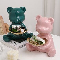 인뮤즈 우리집 마스코트 세라믹 테디베어 오브제 곰돌이 차키 보관함 악세사리 집들이 선물로 좋아요, 핑크
