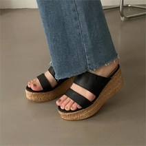 여성 더블 스트랩 코르크 플랫폼 샌들 슬리퍼
