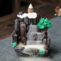 관세음보살상 부처상 세라믹 드래곤 백 플로우 향 버너 연기 폭포 향로 스틱 홀더 홈 장식 20pcs 콘, 18 with 20pcs incense