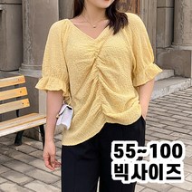 스코프어스 빅사이즈 여성 브이넥 셔링 블라우스 WC11