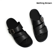 셀러허브 패션 [멜팅브라운] 남성 데일리 소가죽 버클 슬리퍼 사무실화