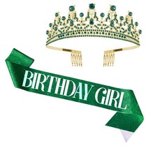 룰루마켓 다이애나 크리스탈 티아라 왕관+어깨띠 세트, 그린 걸