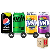 [막스] 혼합세트 355ml 20입(각5개씩) 뚱캔 제로 캔음료 음료수 캔콜라 캔사이다, 34)펩시제로5 스프제로5 환타제로파5 환타제로포5