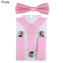 핸드벨Bowtie와 패션 키즈 멜빵 어린이 나비 넥타이 세트 소년 중괄호 소녀 조정 가능한 아기 결혼식 액세, 11 Pink