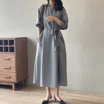 쪼꼬마미 아리엘 트임 헨리넥 허리끈 롱 원피스