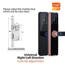 지문도어락 전자 도어락 phipulo tuya 스마트 도어 잠금 생체 인식 wifi 도어 잠금 장치 (30-100mm 도어 두께 용 원격 키리스 잠금 해제 컨트롤 포함), 190 5050, 검은색