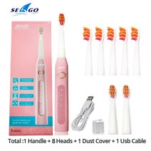 5 개대 소닉 전동 칫솔 SG507 성인 타이머 브러시 USB 충전기 충전식 교체 헤드, 협동사, 핑크 헤드