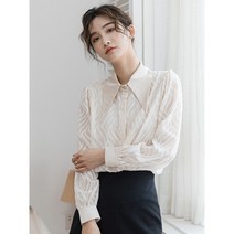 [판다샵] 여성 봄가을 레이스 칼라넥 셔츠 직장인 통근 블라우스 정장 코디 상의_pds1030
