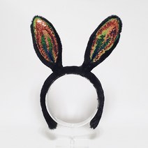 [리틀데이지] 스팽글 토끼머리띠 바니머리띠 동물 캐릭터 파티 머리띠, 블랙