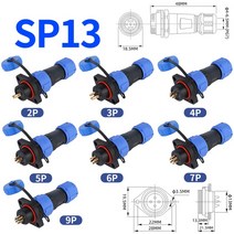 구리 금도금 핀 수 암 커넥터 IP68 플라스틱 방수 도킹 Sp13 17/21- 2 3 4 5 6 7 9 12 10 100 세트, [01] Sp13, [03] 100Sets(Male Female), [01] 2P