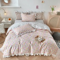 침대 라이닝이불커버세트한국 손 -작은 꽃 레이스 국경 침대 침대 스커트 4- 피스 공주 바람 전량 면화 - 베드 용품