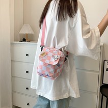 여성 여아 미니 크로스백 나일론 인스 패션 멀티 스위트 소녀 체크 무늬 가방