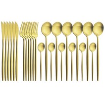 커틀러리 세트 양식기 브런치 디저트 스푼 포크 나이프 젓가락 카페 24Pcs 식기류 상단 1810 스테인레스 스틸 칼 붙이 식기류 세트 라운드 핸들 그린 골드 식기류 스푼과 포크, Gold