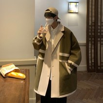 남자캐시미어100코트 한국어 스타일 패치 워크 컬러 모직 코트 남자 겨울 코트 캐주얼 루즈 윈드 브레이커 중간 길이 남성 모직 트렌치 코트 2xl-m