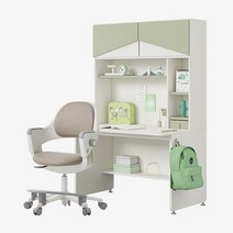 한샘 티오 그로우 홈플랩도어 일반책상세트 5단 120x75cm+링고S 고정중심봉DIY(발받침), 책상_화이트+그린/의자_핑크(J)
