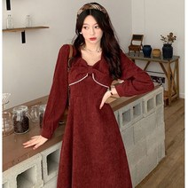 빅사이즈 여성 골덴 원피스 봄 가을 겨울 빈티지 프렌치 슬림핏 고급 무지 a라인 심플 원피스 golden dress JX1515