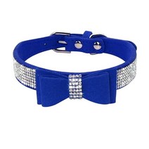 작은 중형 개 가죽 강아지 칼라 블링 석 Bowknot 새끼 고양이 목걸이 치와와 핑크 XXS-M, 03 파란_01 XS