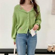 브이와이 여자 클래식 귀여운 스웨터 카라 크로쉐 가디건