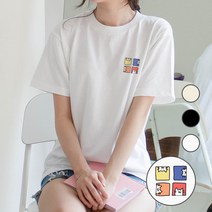 험블스튜디오 네컷고양이 로고 오버핏 여성 반팔티셔츠