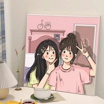 diy 디지털 유화 채색화 캐릭터 자매 절친 핸드페인팅 유채화 아이디어 선물 장식화, G62109, 30*30cm+두꺼운안테