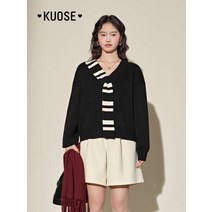 KUOSE 쿠오세 니트 브이넥 스트라이프 넥 스웨터 KSH2412020