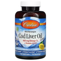Carlson 야생 노르웨이산 대구 간유 젬스 천연 레몬 맛 460mg 소프트젤 150정옵션확인필수, 300 개