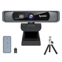 Spedal 웹캠 4K UHD 800만 화소 120°광각 회의 카메라 4배 디지털 줌 마이크 내장, 01 Black