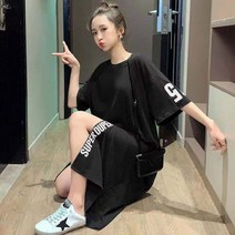 이노뱅크 앞트임 반소매 레터링 포인트 롱 원피스 ZHA309
