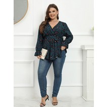 강아지유모차 개모차Finjani-캐주얼 루즈핏 v넥 블라우스 폴리에스터 티셔츠 플러스 사이즈 탑 20, 01 1012_03 2XL