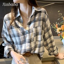나바바 NB337 여성 체크무늬 캐주얼 셔츠 남방