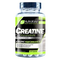 Nutrakey 크레아틴 모노하이드레이트 캡슐 최대 생체이용률을 위한 초미분화 포뮬러, 100개 (1팩)