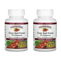 네추럴팩터스 포도 씨 추출물 100mg 폴리페놀 베지테리안 캡슐, 60개입, 2개
