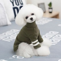강아지 고양이 두줄 포인트 폴라 티셔츠 E020, 카키XL