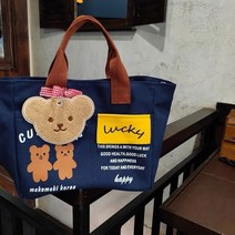 사계절 필드 곰돌이 귀여운 수납력 짱 골프 파우치백 토트백 캔버스 대용량 외출 토트 숄더