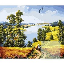 1개 유화그리기세트 DIY 쉬운 명화 유화 그림 따라 그리기 색칠하기 시골 풍경 중형 40x50 집에서할수있는취미, 단품